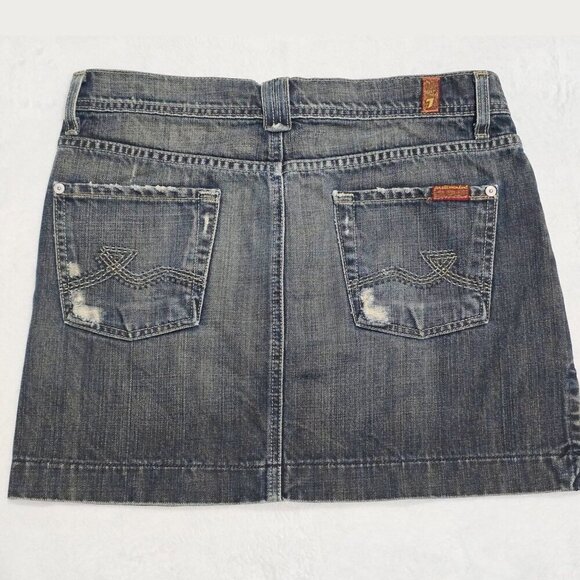 7 For All Mankind ✦ Denim Mini Skirt ✦ Blue Jean Raw Hem Classic Fit Sz 28 EUC - Picture 3 of 9